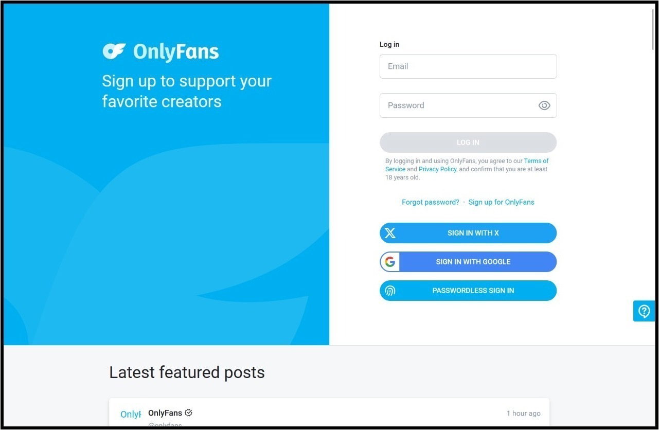 Onlyfans login page
