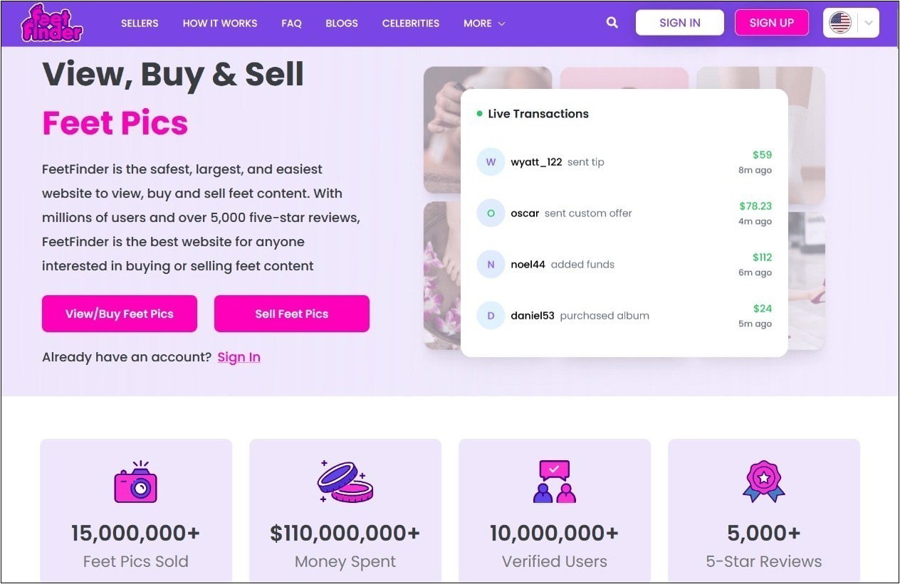 Feetfinder Signup page